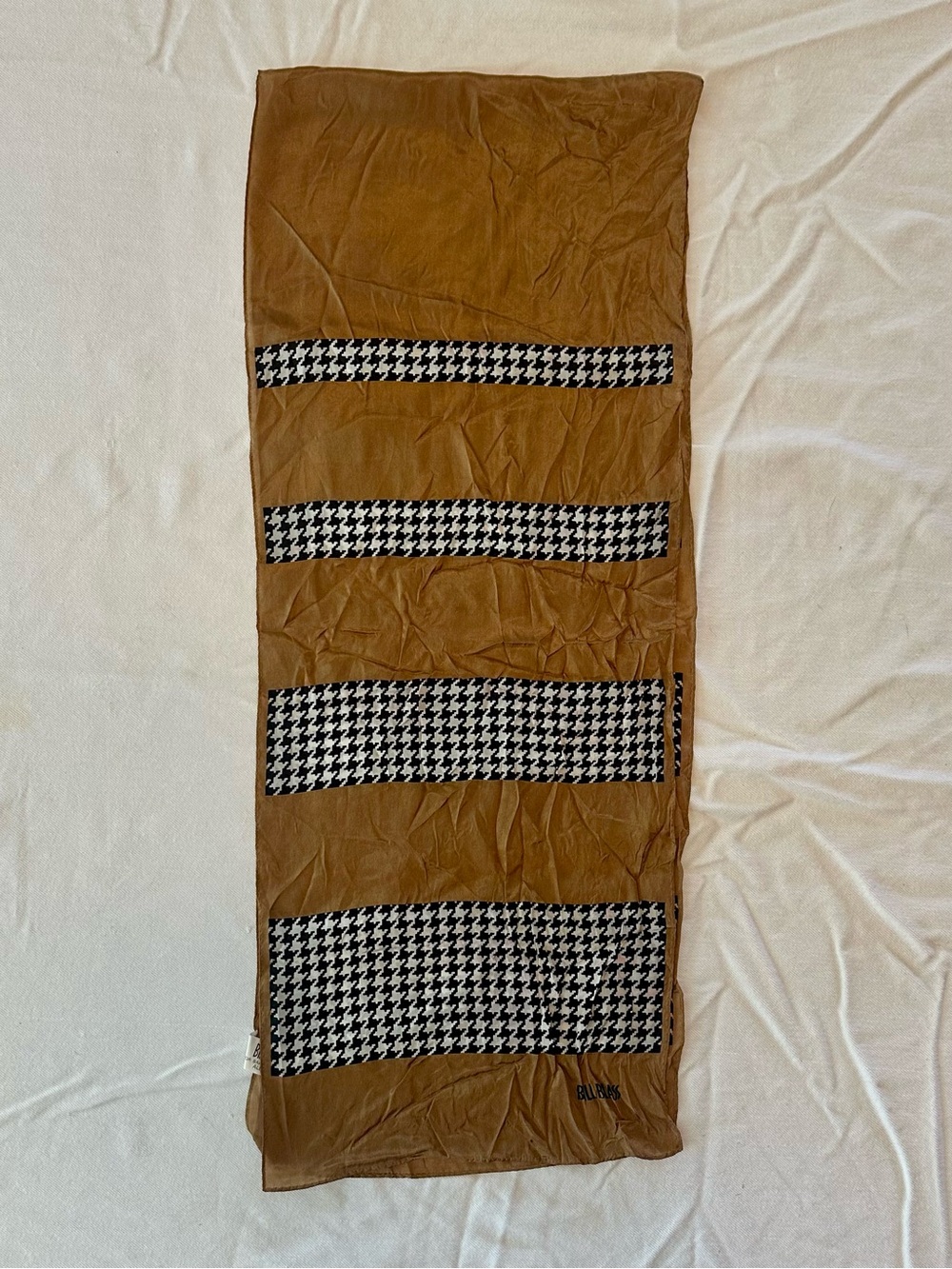 Vintage Bill Blass All Silk Houndstooth Striped Scarf (50" x 10")